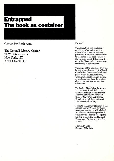 Entrapped: The Book as Container Exhibition Brochure image 0