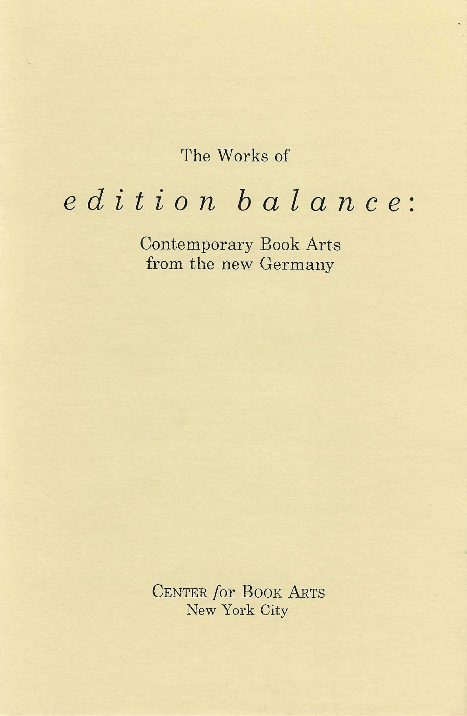 The Works of Edition Balance: Contemporary Book Arts from the New Germany image 0