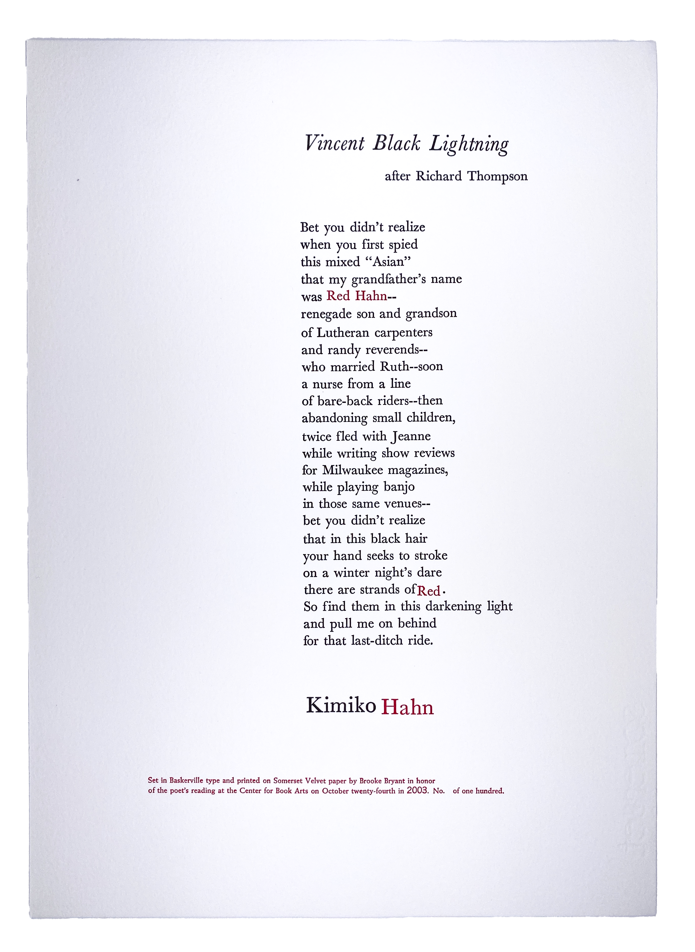Vincent Black Lightning / after Richard Thompson